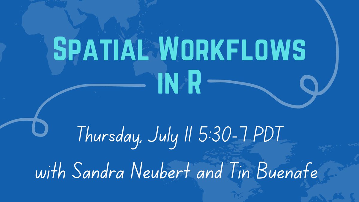 We are delighted to have <a href="/SnBuenafe/">Tin Buenafe</a> and <a href="/NeubertS1/">Sandra Neubert</a> share their spatial data prowess with us during our upcoming session: Spatial Workflows in R 🌏 Join us on Thursday 7/11 from 5:30-7 PDT! RSVP here: meetup.com/rladies-santa-…