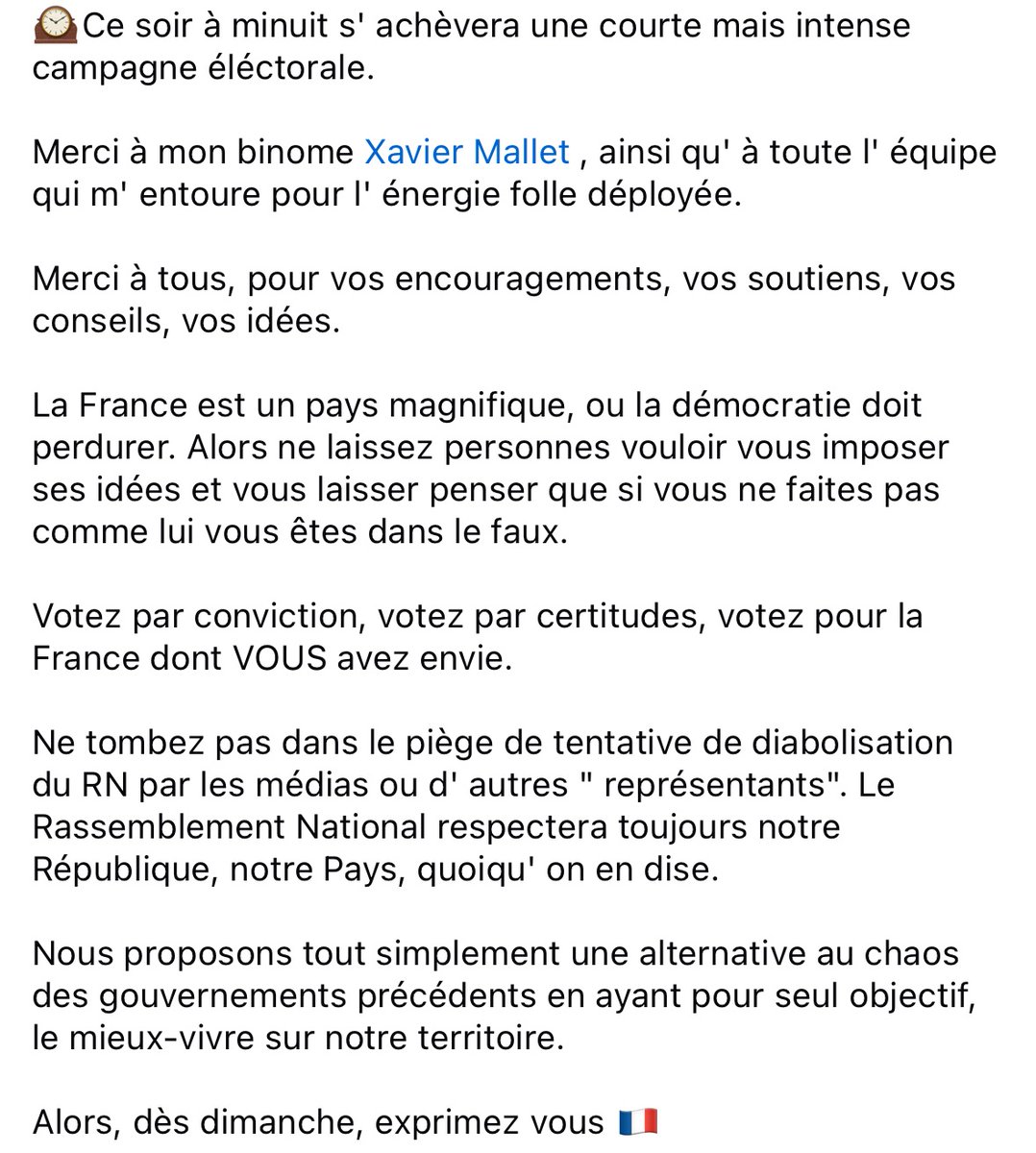 DavyBrun's tweet photo. 🇫🇷 FIN DE CAMPAGNE #circo7703. On se retrouve dimanche soir pour les résultats 📊. #merci à mon binôme @xaviermallet77, mon équipe, @AymericDurox & @RNational_off. Merci à tous pour vos #encouragements et #Soutiens
⬇️⬇️⬇️ #AllonsVoter #legislatives2024 #France #uniondesdroites https://t.co/8Krdi5Sb8i