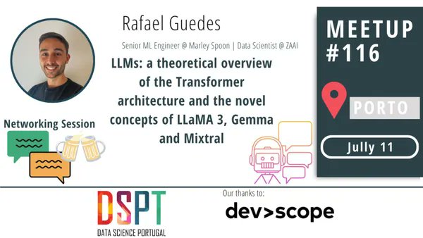 DevScope's tweet photo. Dive deep into the fascinating world of Large Language Models (LLMs) and Transformers DSPT #116 at our office. Don't miss this opportunity to expand your knowledge and skills!
📅 Date: July 11
🕒 Time: 18:30h
📍Location: DevScope
💰Free event
📌 RSVP Now: https://t.co/i8MguZKosy https://t.co/7RvVlRL3MP