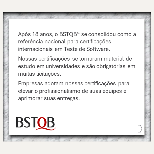 BSTQB's tweet photo. Comemore conosco nossa nova identidade visual e aproveite para saber um pouco de nossa história.
https://t.co/w1UskJmSMX
#bstqb #istqb #ctfl #testedesoftware #qualidade #certificacao https://t.co/60QnRxEOFP