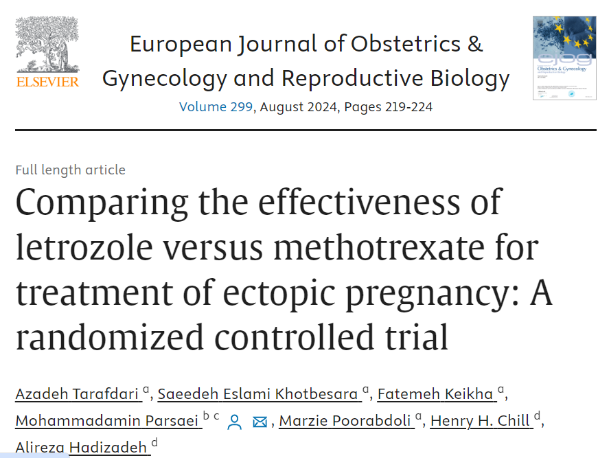 doctorneyro's tweet photo. #Letrozole as a safe alternative to #methotrexate in treating stable #ectopicpregnancies, with a favorable #treatment #responserate.
The non-significant higher #effectiveness of #10day Let regimen than #5day Let underscores the need for #futureresearch
https://t.co/KoXCI7nfWF https://t.co/RuVoxyBPPM