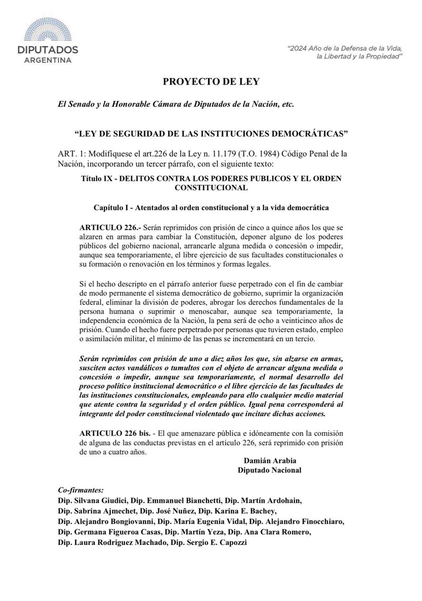 NicoOrchid's tweet photo. 💣🧨BOMBAZO | SE ENVIA LEY PARA PENAR CON 10 AÑOS DE PRISION A LOS VIOLENTOS QUE IMPIDAN EL ACCIONAR DEMÓCRATICO DEL CONGRESO

👉🏼Incluye a diputados y senadores

👉🏼Se le acabó el show de la izquierda y loa peronchos https://t.co/mR3LEYNHlI