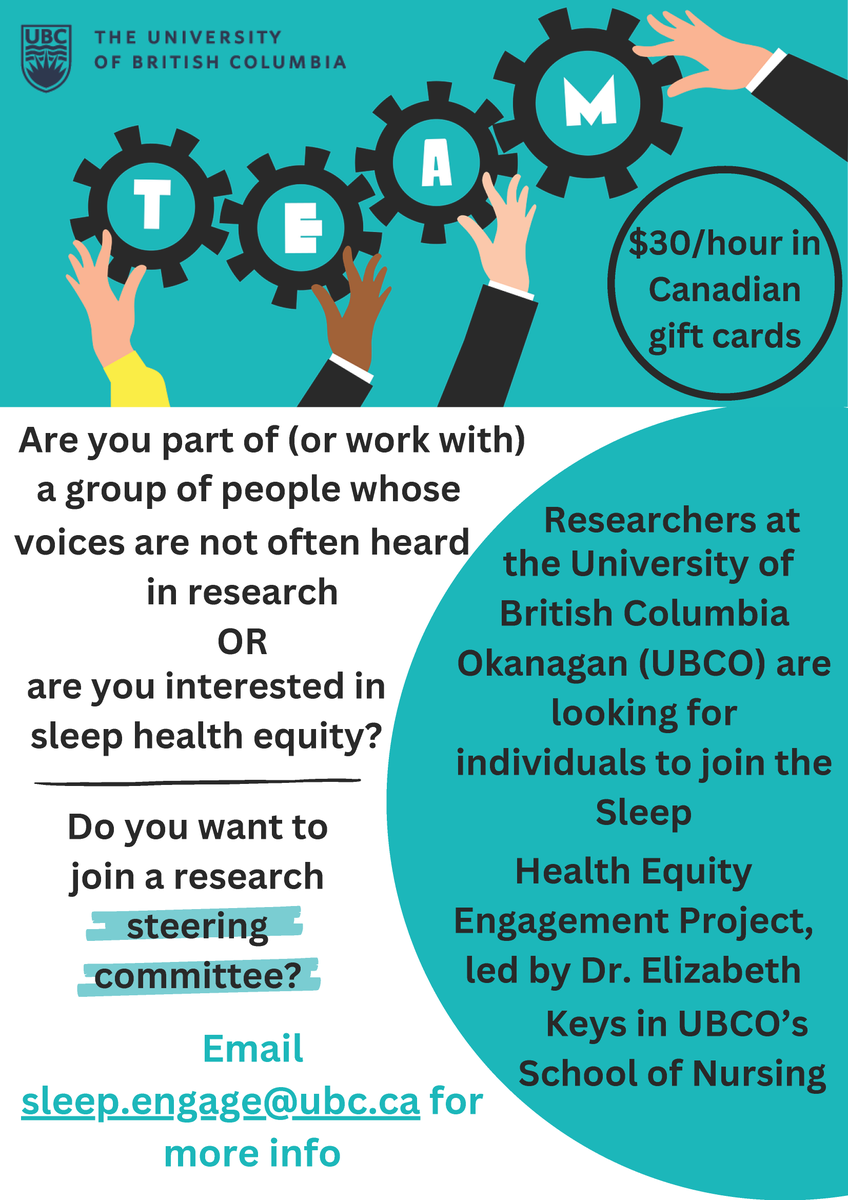 Kids Brain Health Network (@kidsbrainhealth) on Twitter photo Are you part of a group of people whose voices are not often heard in research OR are you interested in sleep health equity? Researchers at the <a href="/ubcokanagan/">UBC Okanagan</a> are looking for individuals to join the Sleep Health Equity Engagement Project. Email sleep.engage@ubc.ca for more info. Are you part of a group of people whose voices are not often heard in research OR are you interested in sleep health equity? Researchers at the <a href="/ubcokanagan/">UBC Okanagan</a> are looking for individuals to join the Sleep Health Equity Engagement Project. Email sleep.engage@ubc.ca for more info.