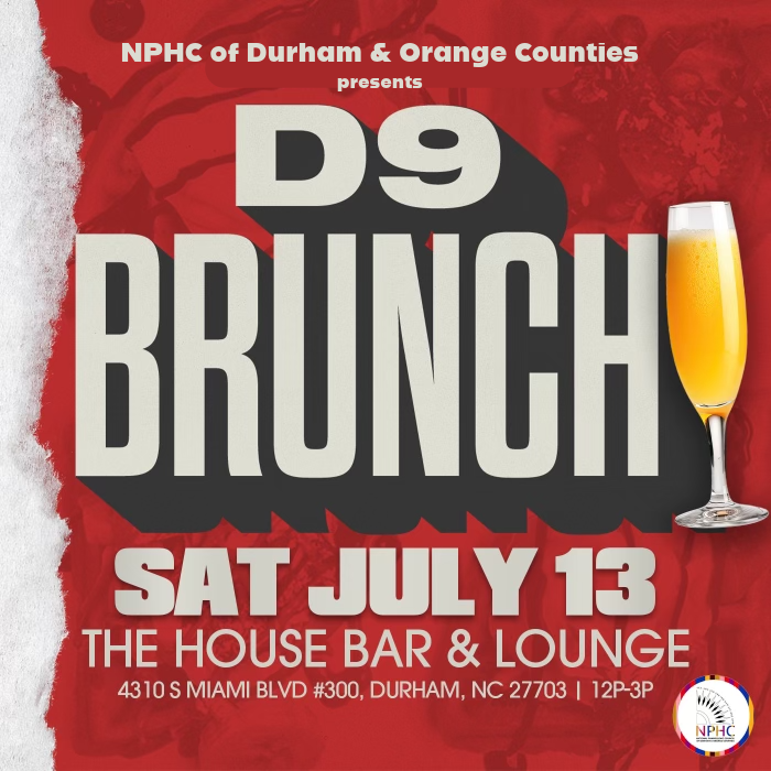 #NPHCDO | The NPHC of Durham &amp; Orange Counties (NPHC-DO) will host a D9 Brunch on July 13th from 12 to 3 p.m. at The House (4310 S Miami Blvd #300, Durham, NC 27703). Admission is FREE. See you there, and remember to RSVP!

RSVP: tinyurl.com/NPHCDOD9Brunch…