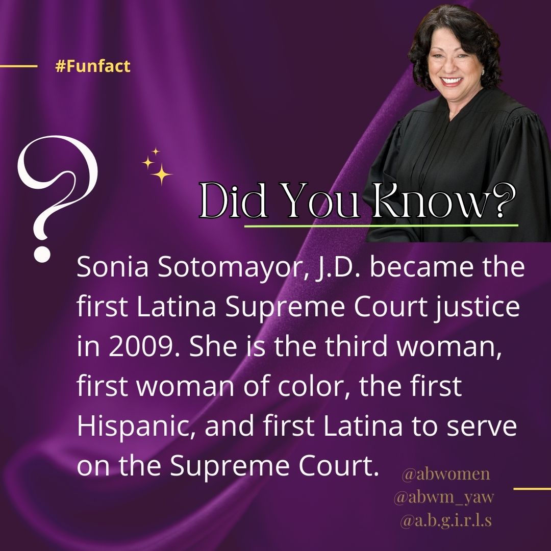 abgirls's tweet image. #ABWM #ABYAW #ABGIRLS #herstory #women #June #learn #history #facts #judge #hispanic #first #educated #US #latina #SupremeCourt #law #woc #truestory #leader #supreme #court #justice #represent