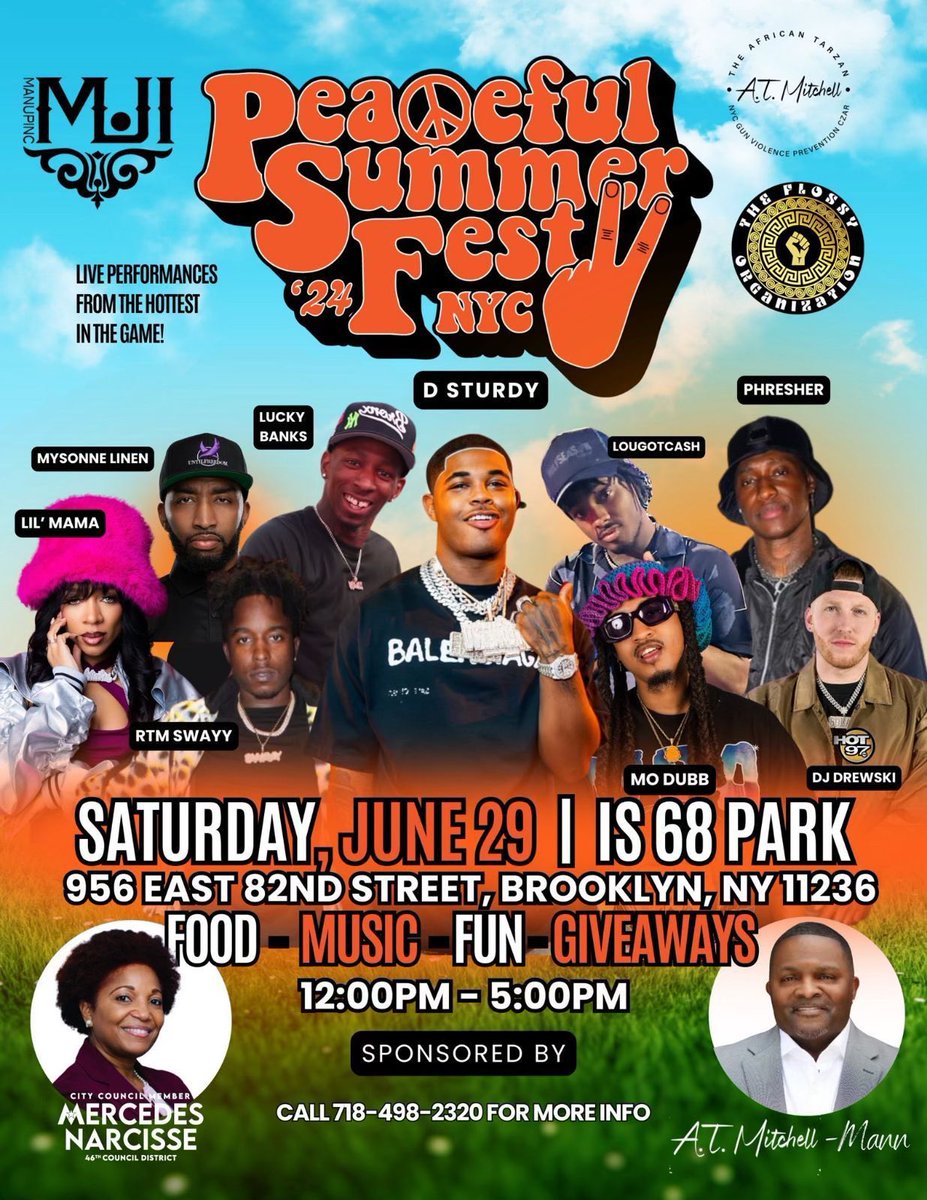 Join us tomorrow, 12PM-5PM, at IS 68 playground for a Peaceful Summer Fest. Food, Music, Fun.  Let's come together as a community and kick off the summer in style. Bring your friends, family, and neighbors.