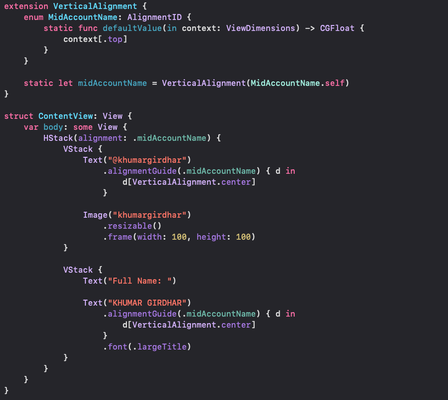 KhumarGirdhar's tweet image. Day 92 of the #100DaysOfSwiftUI

LayoutAndGeometry: Project 18 - Day 1
this project is about creating more advanced layout alignments, building special effects using GeometryReader, &amp;amp; more

learned about:
- how layouts work
- alignment &amp;amp; alignment guides
- create custom alignment