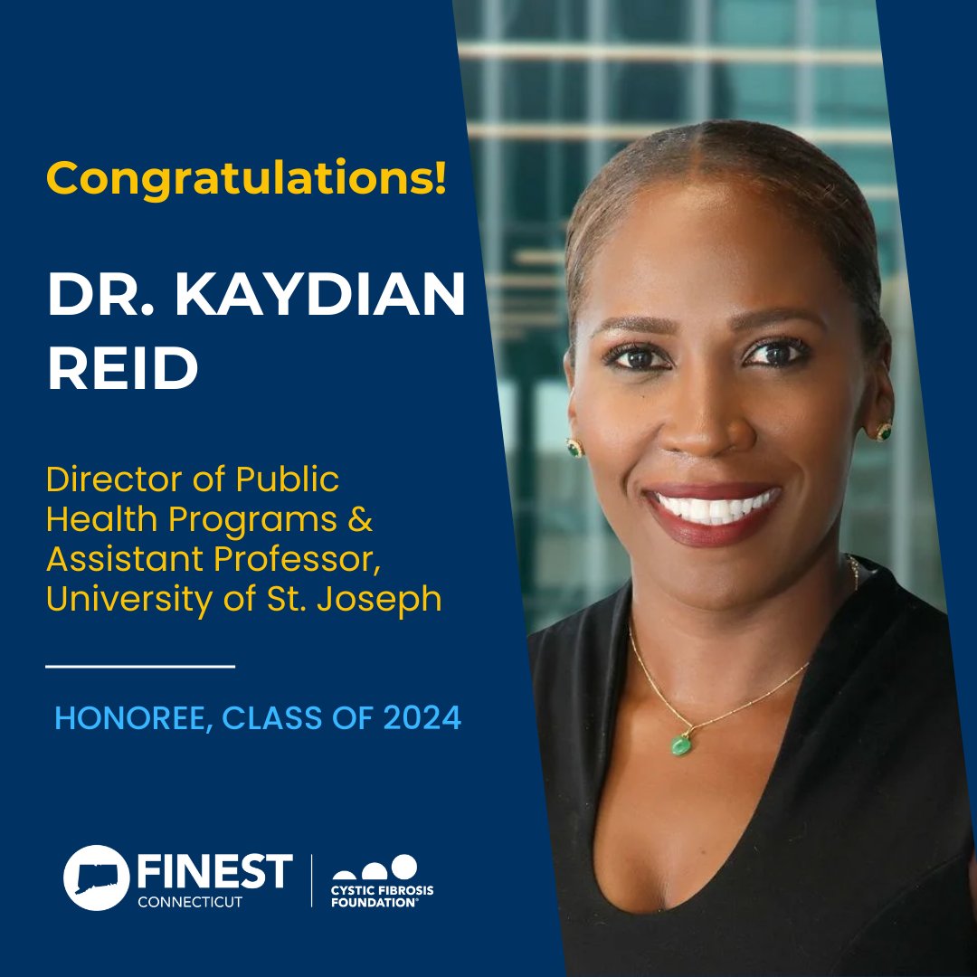 Join us in welcoming Dr. Kaydian Reid of the University of Saint Joseph to the CT's Finest class of 2024! Congratulations and thank you for your commitment to a cure for cystic fibrosis.

To learn how you can support Dr. Reid's fundraising, please visit: finest.cff.org/CTFinest/Kaydi…