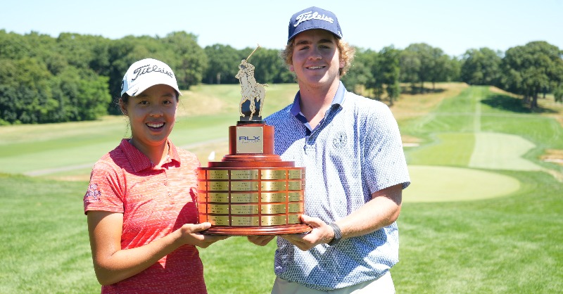 AJGAGolf's tweet photo. From 64 to two.
Clara Ding and Pennson Badgett win the 46th #RLXJrClassic at Bethpage Black!