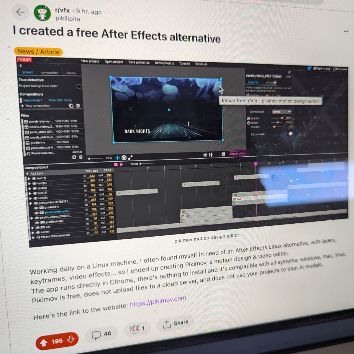 Today, Pikimov got a very warm welcoming by the Reddit /vfx community 😌
reddit.com/r/vfx/comments…