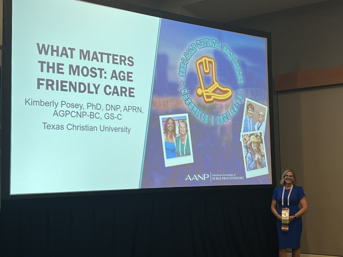 PoseyDNP's tweet image. I had a fantastic time speaking at the #AANP24 Conference on Age Friendly Care! It's inspiring to see so many passionate nurse practitioners dedicated to enhancing the quality of care for our older adults. @johnahartford #AgeFriendlyCare
