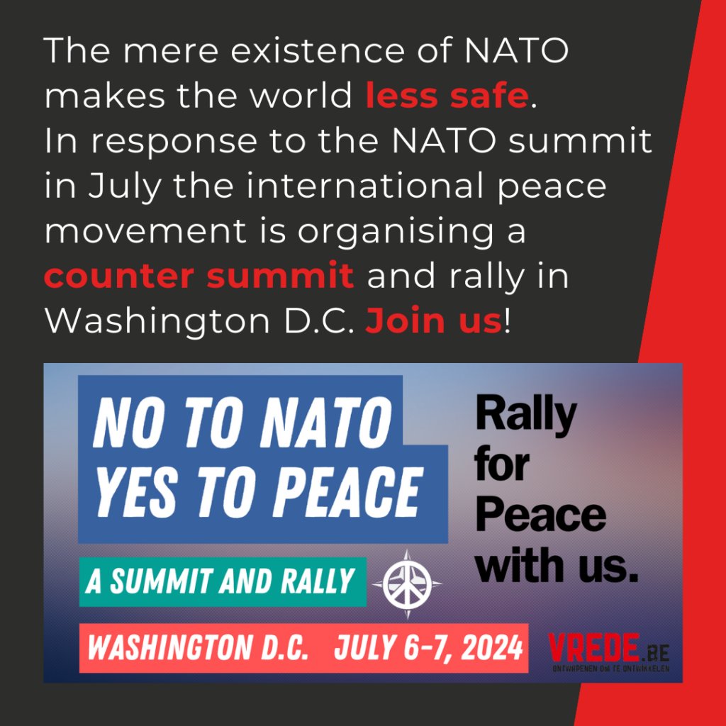 Get ready to unwelcome #NATO to Washington DC! REGISTER AND PURCHASE TICKETS HERE: nonatoyespeace.org
#NoToNATO
#DisbandNATO