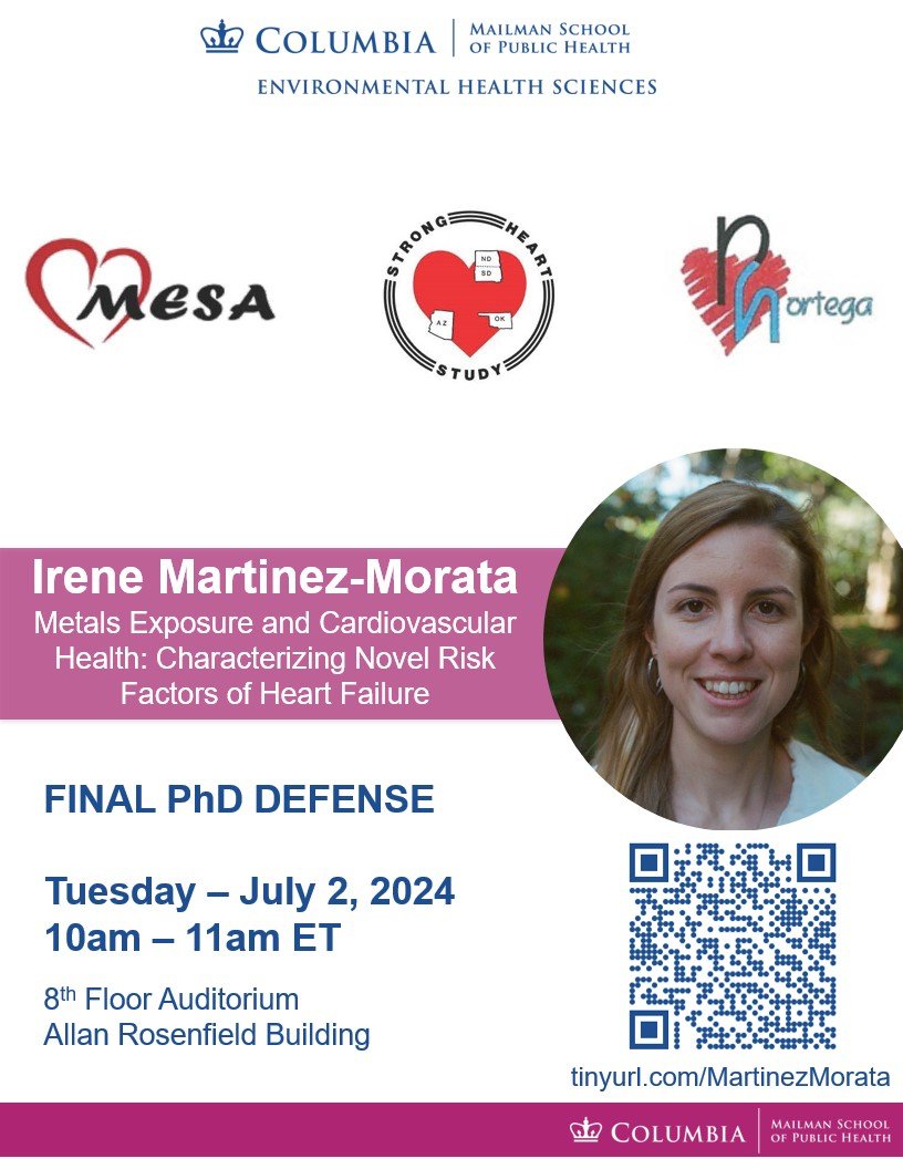 Columbia Northern Plains SRP (@columbia_srp) on Twitter photo 🌟 Exciting News! Join us for Irene Martinez Morata's <a href="/irenemmorata/">Irene Martinez-Morata</a> PhD thesis defense! Our superstar SRP trainee will present her research on Tuesday at 10 am EST. Attend in person or via Zoom!
🔗 Zoom link: tinyurl.com/MartinezMorata
#MESA #StrongHeartStudy #HortegaStudy 🌟 Exciting News! Join us for Irene Martinez Morata's <a href="/irenemmorata/">Irene Martinez-Morata</a> PhD thesis defense! Our superstar SRP trainee will present her research on Tuesday at 10 am EST. Attend in person or via Zoom!
🔗 Zoom link: tinyurl.com/MartinezMorata
#MESA #StrongHeartStudy #HortegaStudy