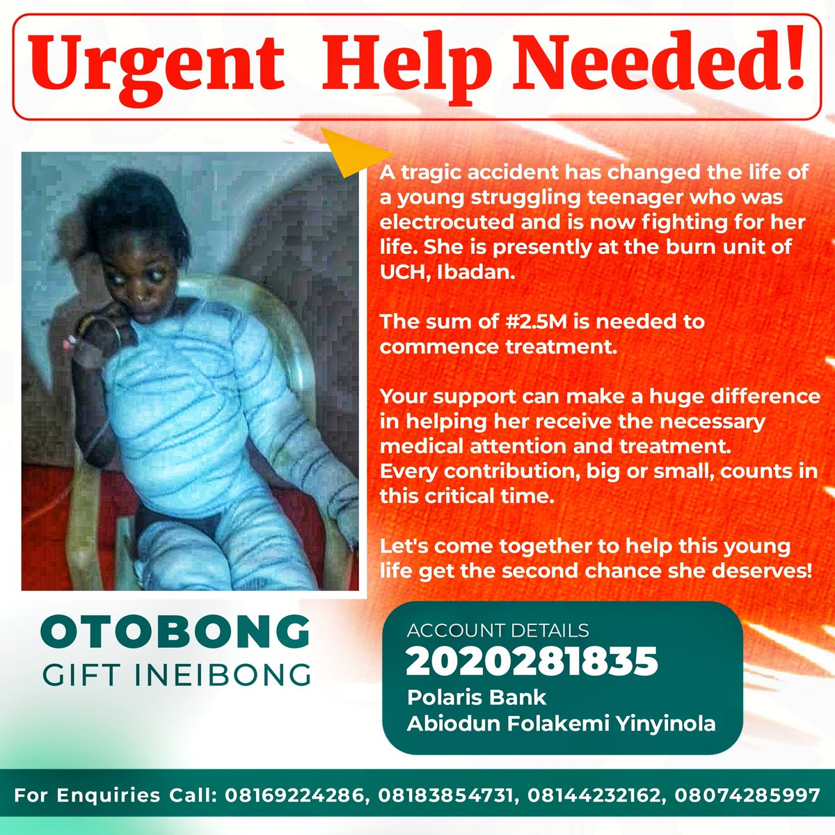 oluwaflaky's tweet photo. Good day Sir/Ma,
My name is Folakemi Abiodun, a teen advocate and Adolescent Counsellor who works with teenagers. 
Unfortunately, on Thursday, the 20th of June, Otobong, one of my teenagers got electrocuted while trying to spread cloth unknowing that a live wire was hanging low. https://t.co/lgGtO7JrE2