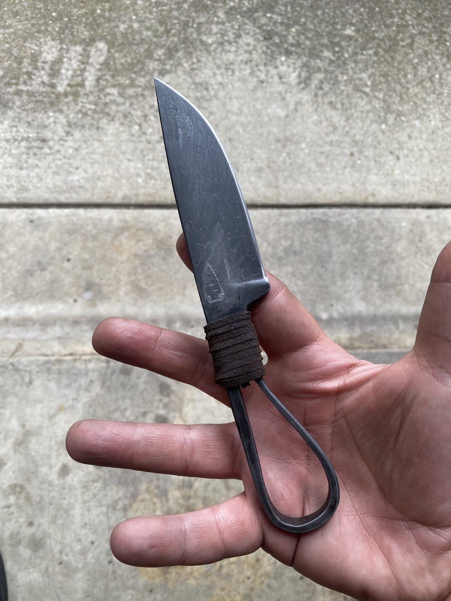 I’m 100% tweeting into the void, but check out this nifty little blacksmith knife made out of some cable Damascus.

What y’all think? 

Summer 24’