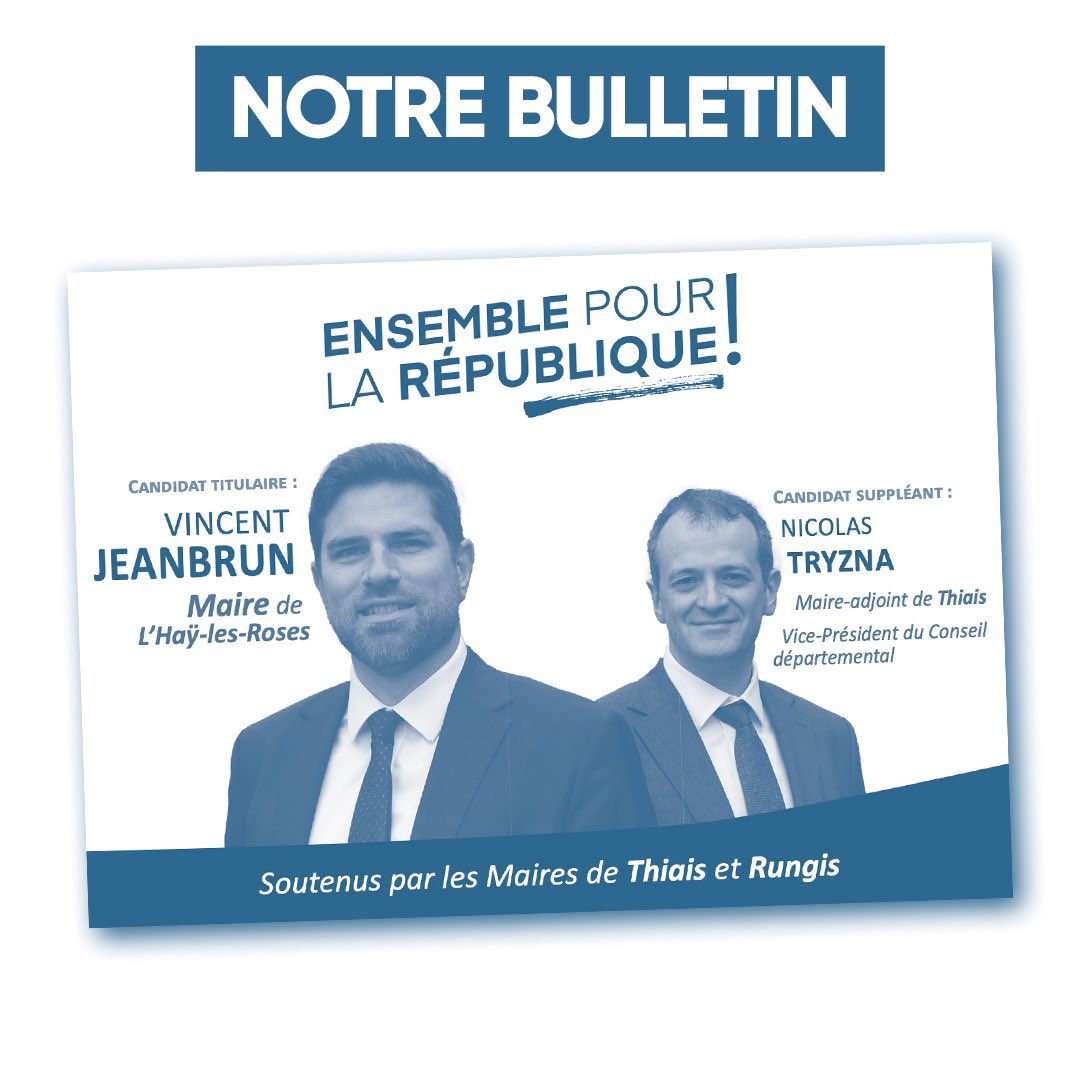 VincentJeanbrun's tweet photo. Tout se joue dimanche. 

Un seul bulletin dans notre circonscription : "Ensemble pour la République" 🇫🇷 https://t.co/6fNfq7pM3U