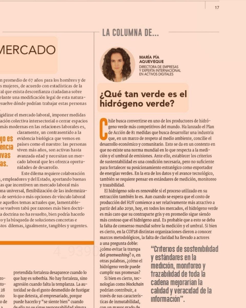María Pía Aqueveque Jabbaz (@maqueveq) on Twitter photo How green is green hydrogen? ⚡️🔋♻️Con technology as an ally, we have an opportunity in Chile to become leaders in the world, but necessarily the path is collaboration and a long-term strategic view. Read the full text🖋️ 📰 <a href="/DFinanciero/">Diario Financiero</a>  👉 lnkd.in/diNVduqx How green is green hydrogen? ⚡️🔋♻️Con technology as an ally, we have an opportunity in Chile to become leaders in the world, but necessarily the path is collaboration and a long-term strategic view. Read the full text🖋️ 📰 <a href="/DFinanciero/">Diario Financiero</a>  👉 lnkd.in/diNVduqx