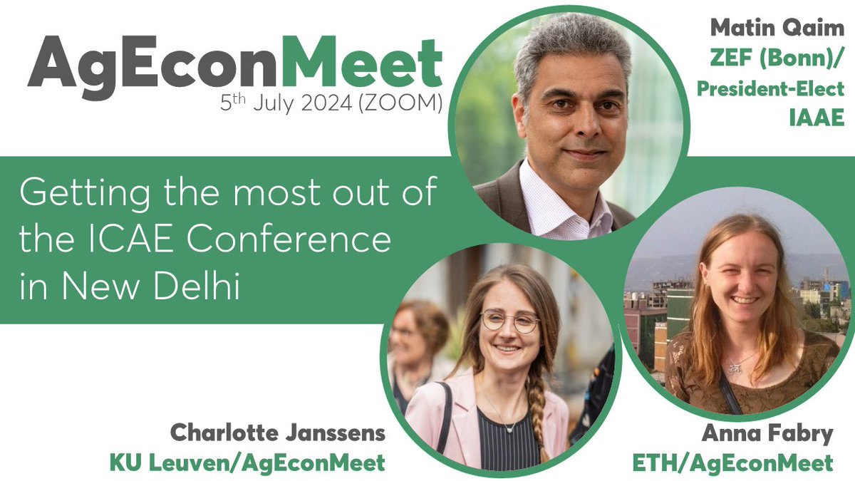 AgEconMeet (@ageconmeet) on Twitter photo Our next online <a href="/AgEconMeet/">AgEconMeet</a> session will take place on 05/07/2024 from 12:30 till 13:30 CET via ZOOM on the topic: “Getting the most out of the #ICAE_2024 Conference in New Delhi”.
With <a href="/MatinQaim/">Matin Qaim</a> (<a href="/ZEFbonn/">ZEF</a> & <a href="/UniBonn/">Rheinische Friedrich-Wilhelms-Universität Bonn</a> ), @Ch_Janssens (KU Leuven), and <a href="/AnnaFabry4/">Anna Fabry</a> (<a href="/ETH_en/">ETH Zurich</a>) 👇 Our next online <a href="/AgEconMeet/">AgEconMeet</a> session will take place on 05/07/2024 from 12:30 till 13:30 CET via ZOOM on the topic: “Getting the most out of the #ICAE_2024 Conference in New Delhi”.
With <a href="/MatinQaim/">Matin Qaim</a> (<a href="/ZEFbonn/">ZEF</a> & <a href="/UniBonn/">Rheinische Friedrich-Wilhelms-Universität Bonn</a> ), @Ch_Janssens (KU Leuven), and <a href="/AnnaFabry4/">Anna Fabry</a> (<a href="/ETH_en/">ETH Zurich</a>) 👇
