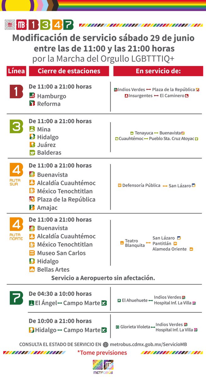 RosarioCastroE's tweet photo. @MetrobusCDMX @CDHCMX @LaSEMOVI Para el día de mañana, #Junio29, @MetrobusCDMX puede ser tu transporte a la #MarchaDelOrgullo, toma en cuenta que con el inicio de las concentraciones comenzamos a modificar nuestros recorridos para garantizar la seguridad de personas usuarias y asistentes. #TómaloEnCuenta🏳️🌈🏳️⚧️👇🏾 https://t.co/UkTtxOIKyv