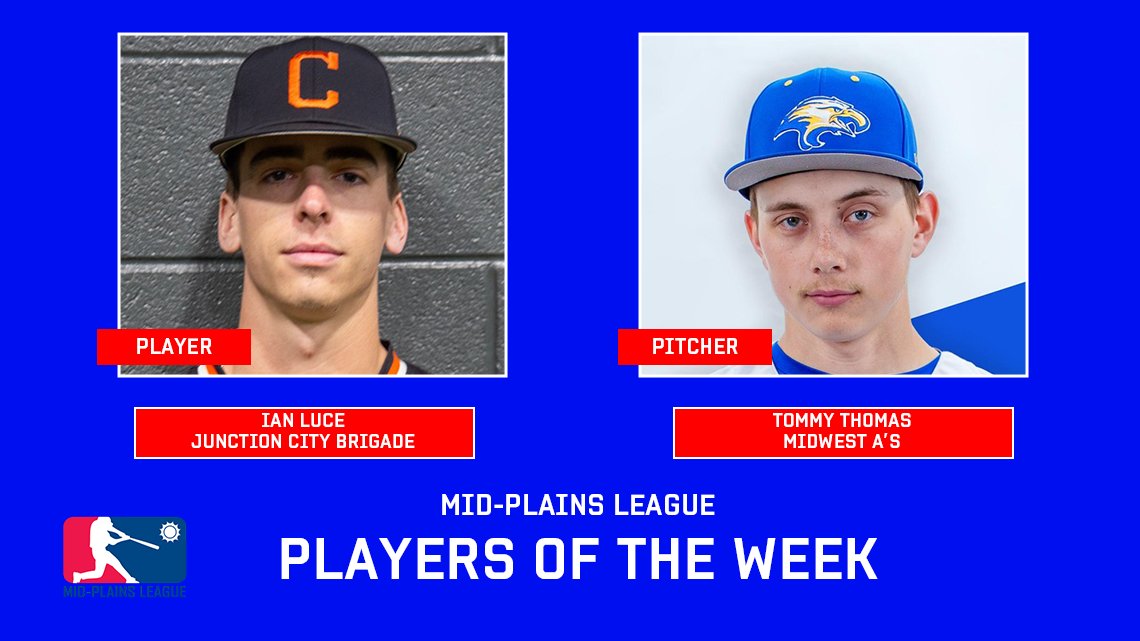 Mid-Plains League (@mplbaseball) on Twitter photo Ian Luce of <a href="/JcBrigade/">Junction City Brigade Baseball</a> and Tommy Thomas of <a href="/MPLmidwest/">Midwest A’s</a> have been named MPL Player and Pitcher of the Week. For more information, read here: rb.gy/9jnwnf
#mplbaseball Ian Luce of <a href="/JcBrigade/">Junction City Brigade Baseball</a> and Tommy Thomas of <a href="/MPLmidwest/">Midwest A’s</a> have been named MPL Player and Pitcher of the Week. For more information, read here: rb.gy/9jnwnf
#mplbaseball