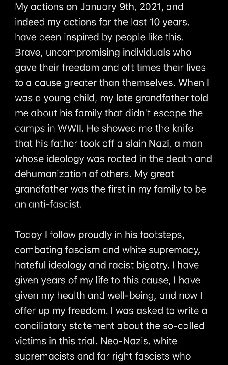 luxliv3s's tweet photo. This is my friend jeremy white, aka antifa supersoldier, who just received a 2 year prison sentence for standing up to armed nazis running wild in the streets. It’s a very sad day for me and mine. This is the statement jeremy made in court when asked to apologize to the “victims” https://t.co/D9fk5r7Er1