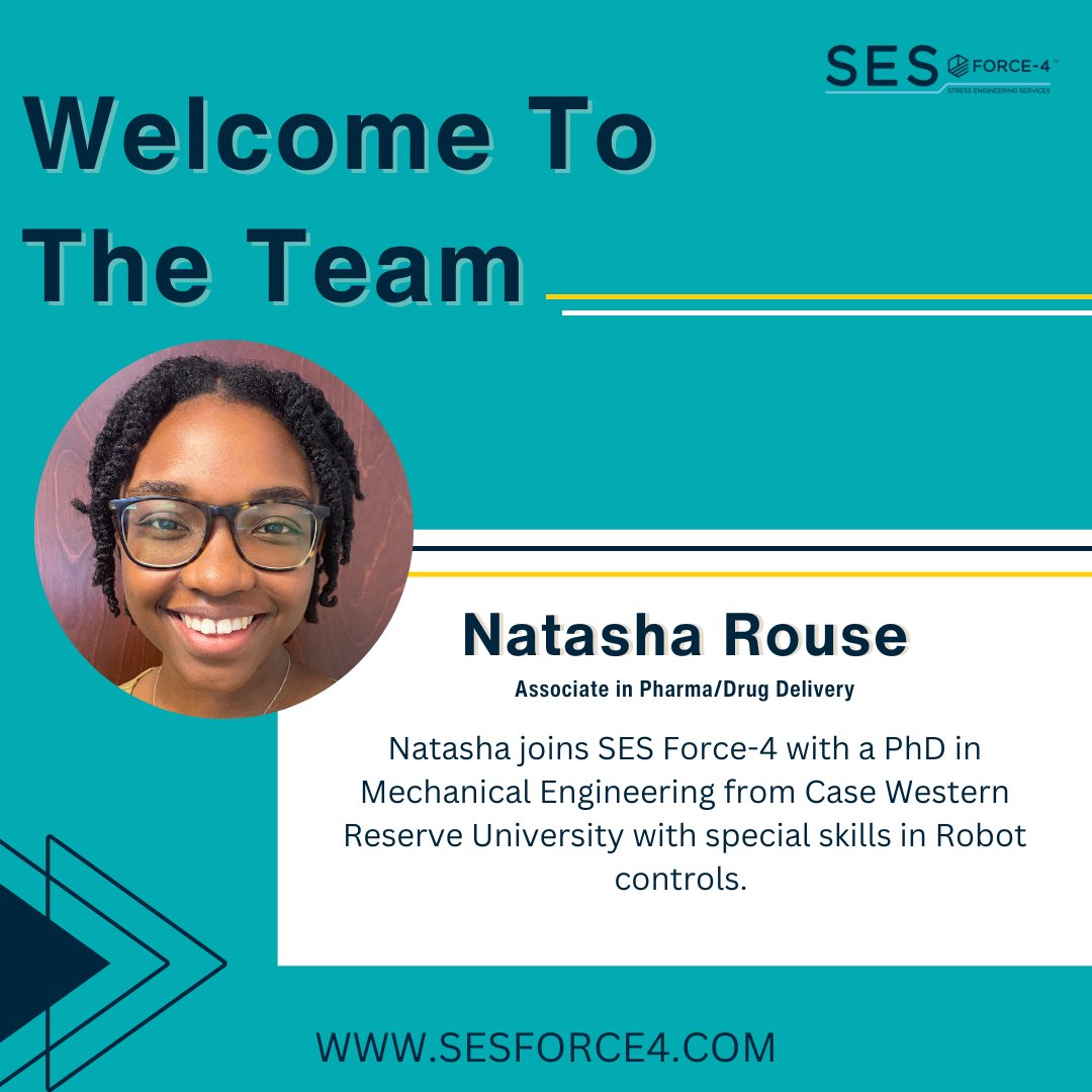 SESForce4's tweet photo. Join us in welcoming our new hire who will be focusing on #engineering and #innovation in pharma and drug delivery, Natasha Rouse PhD.

#Pharma #DrugDelivery #MedTech #Healthcare #AI #ArtificialIntelligence #Robotics #MedTwitter #NewHire https://t.co/odvlgVsFn7