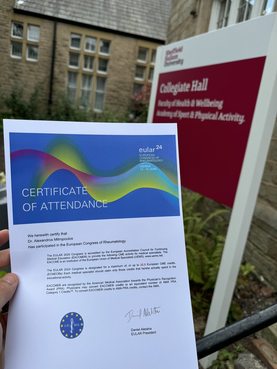 That certificate signifies a great ending of an amazing conference #eular2024 in #Vienna. I’m already looking forward to #eular2025 that will take place in #Barcelona.