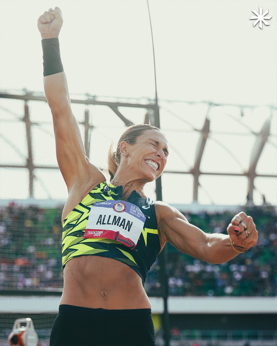TrackTown USA (@tracktownusa) on Twitter photo ALLMAN JOY 😄
ICYMI - American record holder <a href="/vallman123/">Valarie Allman</a> took the top spot in the women’s discus final with a throw of 70.73m and will defend her Olympic gold medal in Paris 🥇
📸 <a href="/HowLao/">Howard Lao</a> 
#TrackTown24 x #TrackFieldTrials24 ALLMAN JOY 😄
ICYMI - American record holder <a href="/vallman123/">Valarie Allman</a> took the top spot in the women’s discus final with a throw of 70.73m and will defend her Olympic gold medal in Paris 🥇
📸 <a href="/HowLao/">Howard Lao</a> 
#TrackTown24 x #TrackFieldTrials24