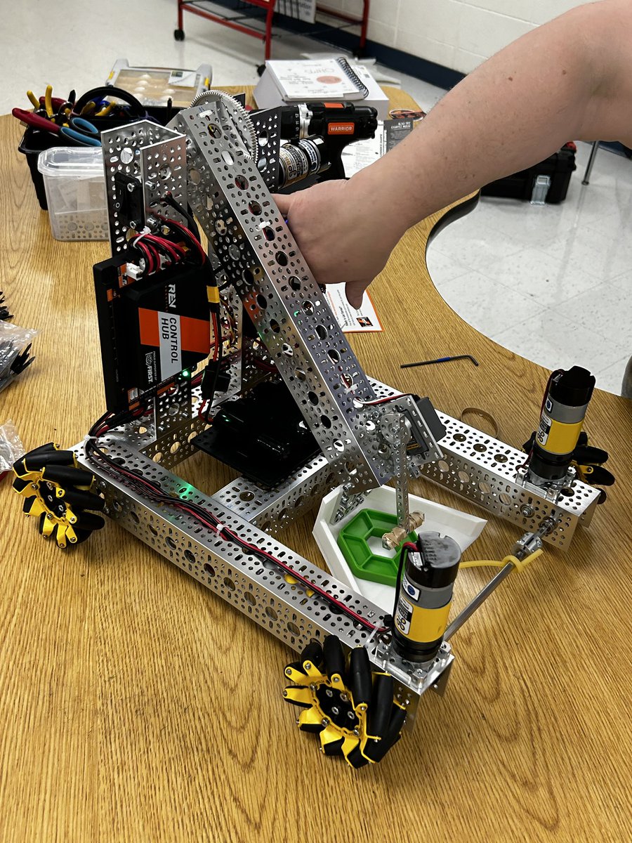 Almost done with our off-season robot that will compete in 4 weeks. Made and programmed by the rookies on the team.