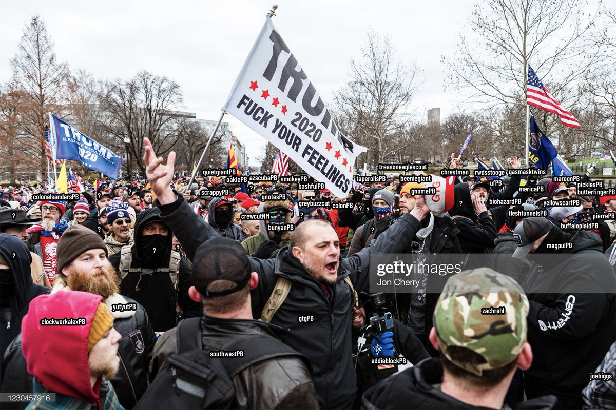 DianthaSol's tweet photo. The just-arrested FL Proud Boy Troy Garrett aka #SkunkApePB/#GTGPB with arms up during the Jan 6 morning Proud Boy march to the Capitol. Labeled by @ne0ndistraction https://t.co/cjEB6D2FMW