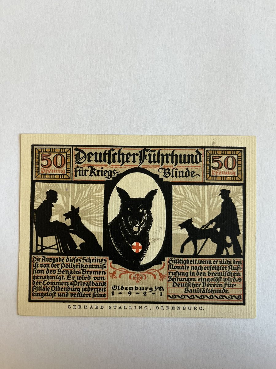 kylescripko's tweet photo. I am officially done with my first ever research trip to Germany! I visited 6 archives over 5 weeks, found so many documents about guide dogs, and spoke with several guide dog owners. 
One of my favorite archival finds were these Notgeld from 1921.
Photos from Bundesarchiv Berlin https://t.co/0ESe5sIiqV