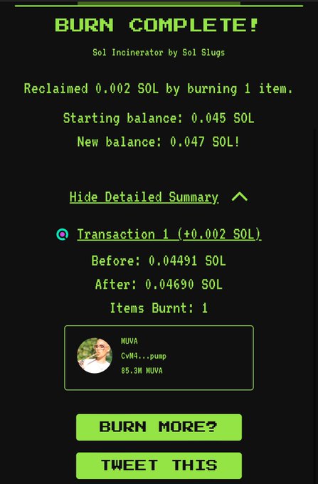 Burn baby burn! $1M in $MUVA!! Choosing giveaway winners now 💚💚💚 https://t.co/kUKi1UuzJa<a href="/tag/trump2024"class="tags"><span>#trump2024</span></a>