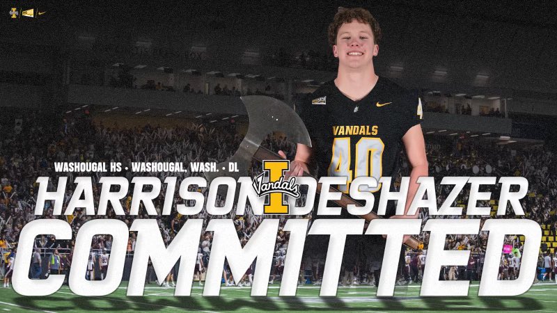 Harrison DeShazer (@harrydeshazer40) on Twitter photo I’m proud to announce I have committed to further my education and play football at the University of Idaho! I’m so thankful for my family, coaches, and teammates for helping me accomplish this goal! I can’t wait to be a Vandal, ✌🏻’s Up!
<a href="/Coach_Eck/">Jason Eck</a>
<a href="/LoniFangupo/">Coach Hebron (Loni) Fangupo</a>
<a href="/LukeSchleusner/">Luke Schleusner</a> I’m proud to announce I have committed to further my education and play football at the University of Idaho! I’m so thankful for my family, coaches, and teammates for helping me accomplish this goal! I can’t wait to be a Vandal, ✌🏻’s Up!
<a href="/Coach_Eck/">Jason Eck</a>
<a href="/LoniFangupo/">Coach Hebron (Loni) Fangupo</a>
<a href="/LukeSchleusner/">Luke Schleusner</a>