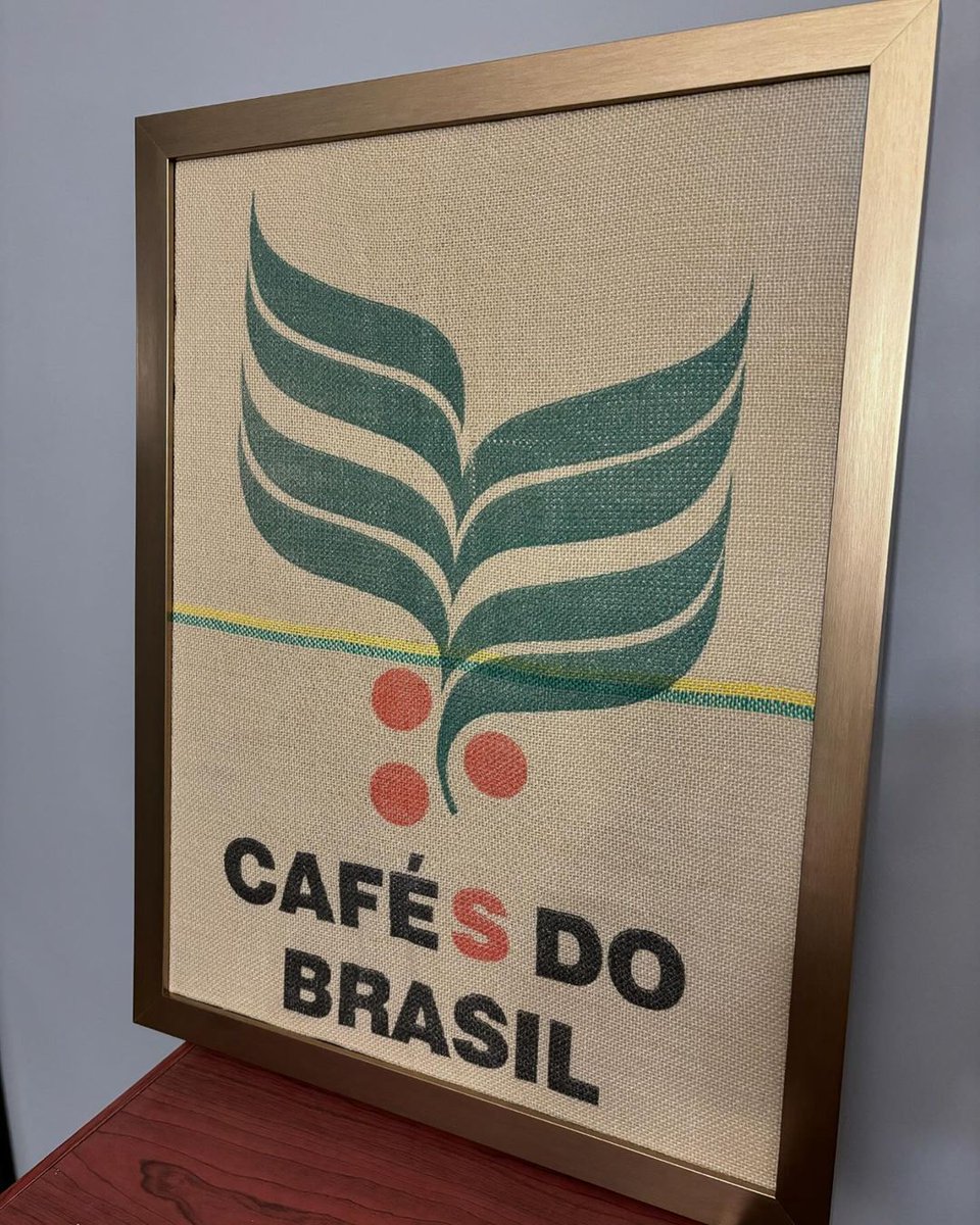 truvueglazing's tweet image. &quot;A client recently renovated their kitchen and needed some new artwork. Luckily, they’re also a huge coffee fan and had this fantastic burlap coffee bag that they wanted to display. Decor Brushed Bronze with #TruVue® #UltraVue® UV70 Glass.&quot; –Thrift Store Custom Framing