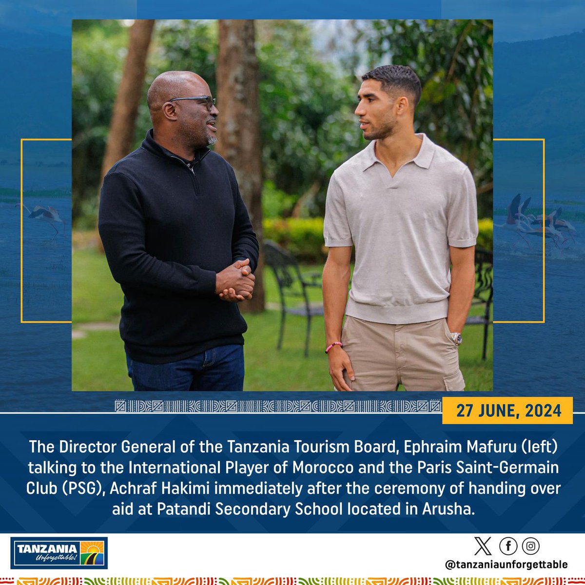 Am proud to be part of the team that hosted the best right back in World football Achraf Hakimi in Arusha, Tanzania. Hakimi, who plays for PSG and Morocco's national, has had an unforgettable experience in Serengeti and Ngorongoro.