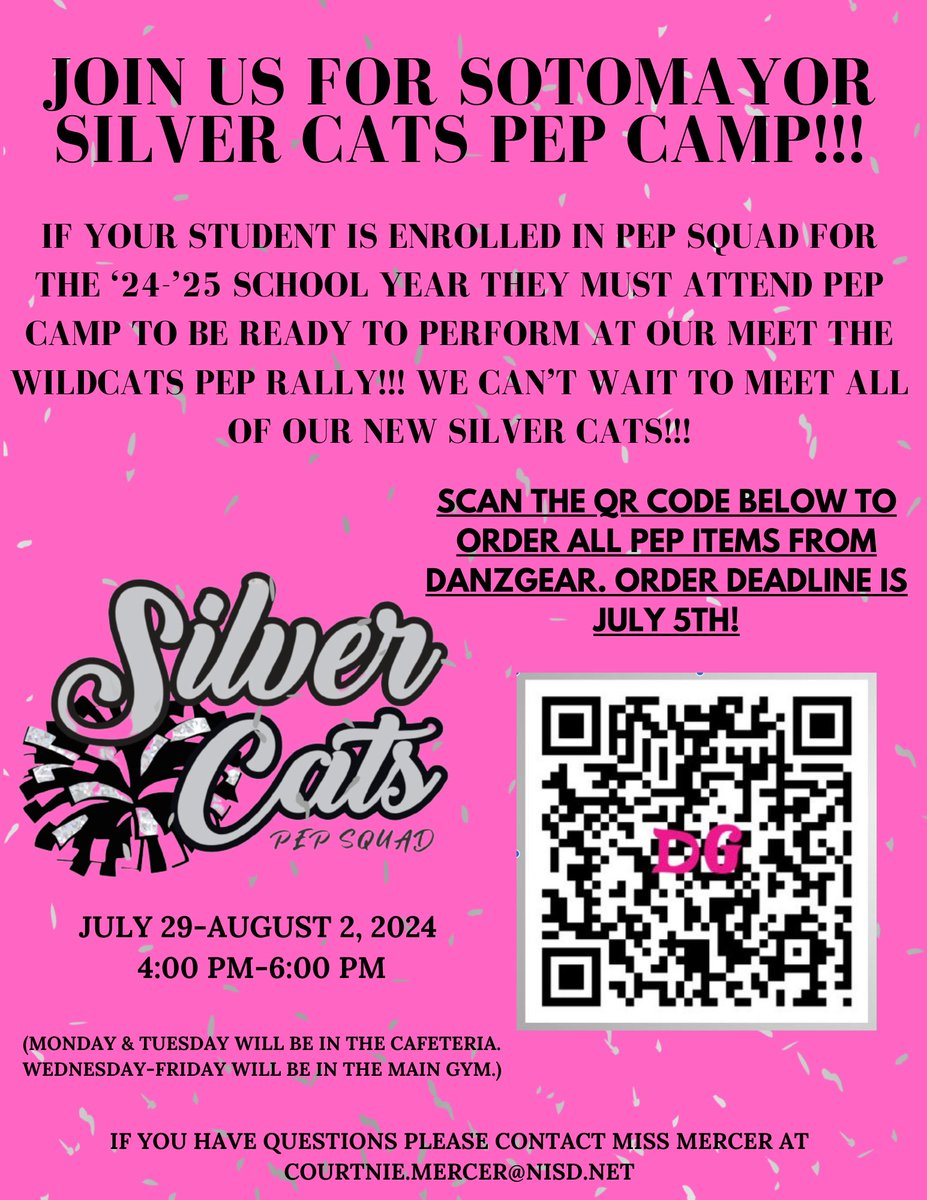 If you are signed up to be in pep squad next year at Sotomayor High School, please mark your calendars for our annual Pep Squad Camp! Information is on the flyer below. Please share with your friends and we can’t wait to see you at camp! <a href="/NISDSotomayor/">Sotomayor High School</a>