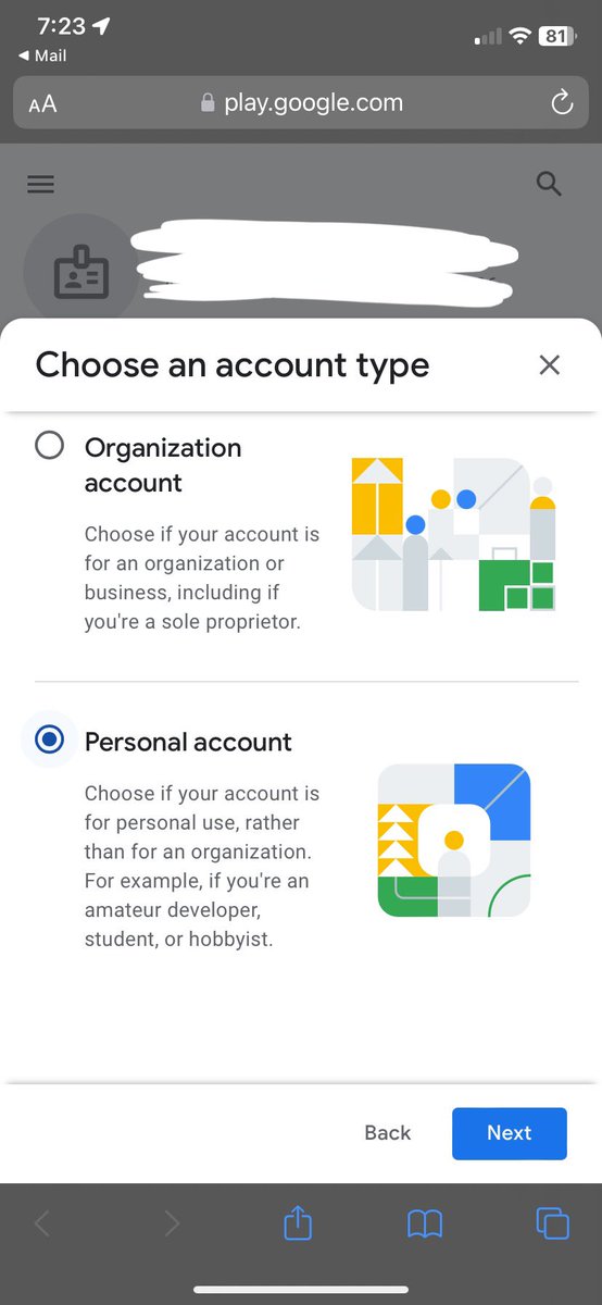 tsoliassoftware's tweet photo. Time to say good bye to my Google Play Developer account. 

I tried to select personal account, but it still stated that I need to publish my information. I have 500 total downloads over 10 years. It’s not worth putting my info into the public domain https://t.co/MymbfoVwSG
