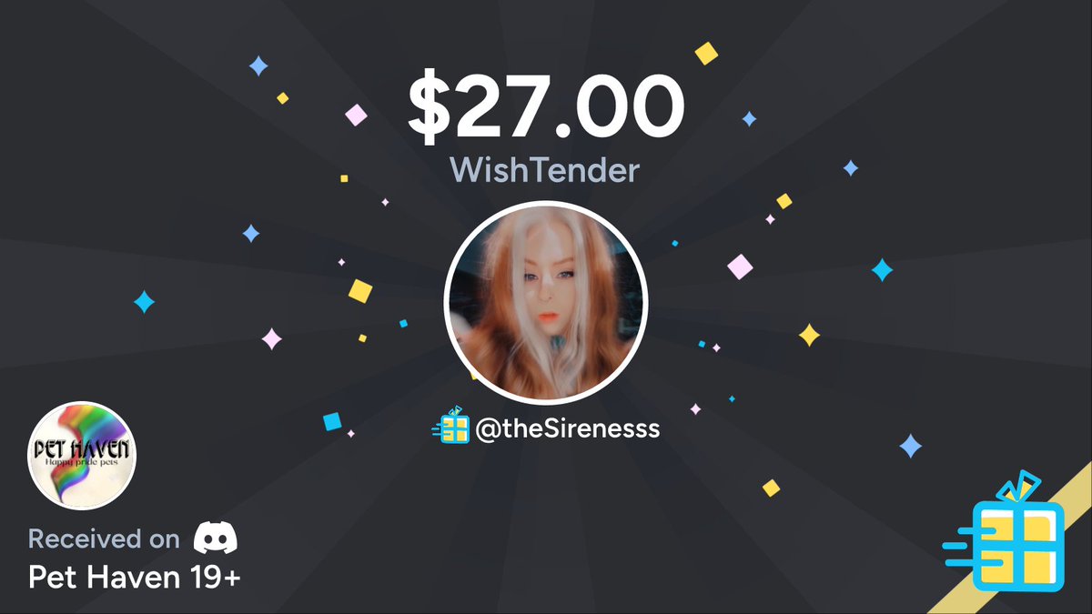 "S L I C K" just bought a gift off Miss Siren's wishlist worth $27.00 on Discord in Pet Haven 19+  🔹🌟⭐️

Check out Miss Siren's wishlist at wishtender dot com /theSirenesss