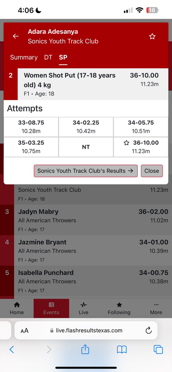 adara_throws's tweet photo. Not a great day but I still pulled through. 💪🏾 2nd place at AAU regionals meet today 💖 on to Junior Olympics 🔜 https://t.co/GOXW4LQE82