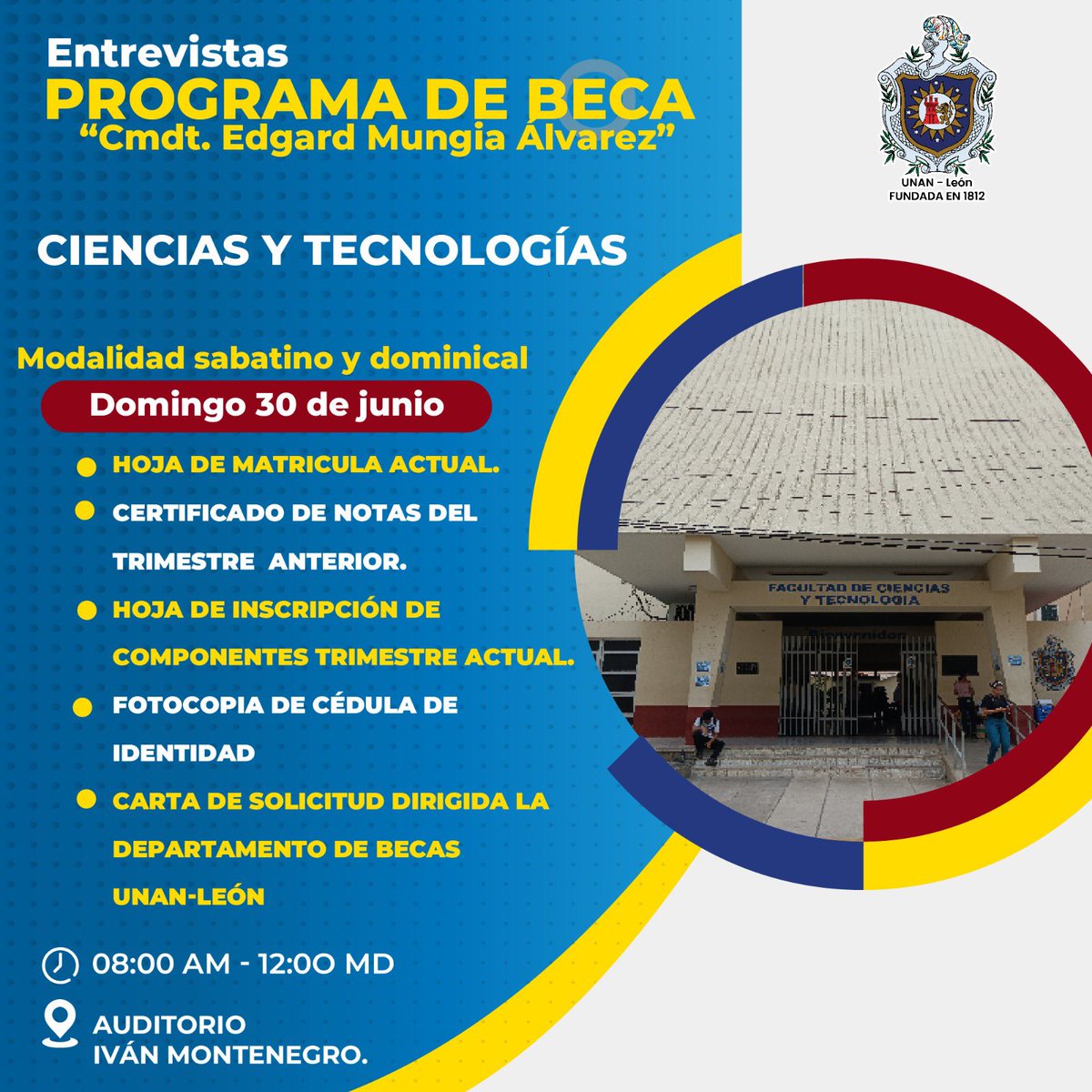A todos los estudiantes de la modalidad por encuentro que realizaron nuevas solicitudes al programa de Beca “Cmdte. Edgard Munguía Álvarez”, estas son las fechas para la entrevista.