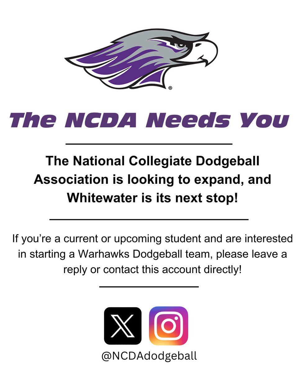 Calling all current and upcoming students!  You like dodgeball?  Create a club at your university!  Join the NCDA and throw balls at your friends--FOR FUN!

Women's team also welcome!

#UWWhitewater #UWW #Dodgeball #NCDA #Clubsports