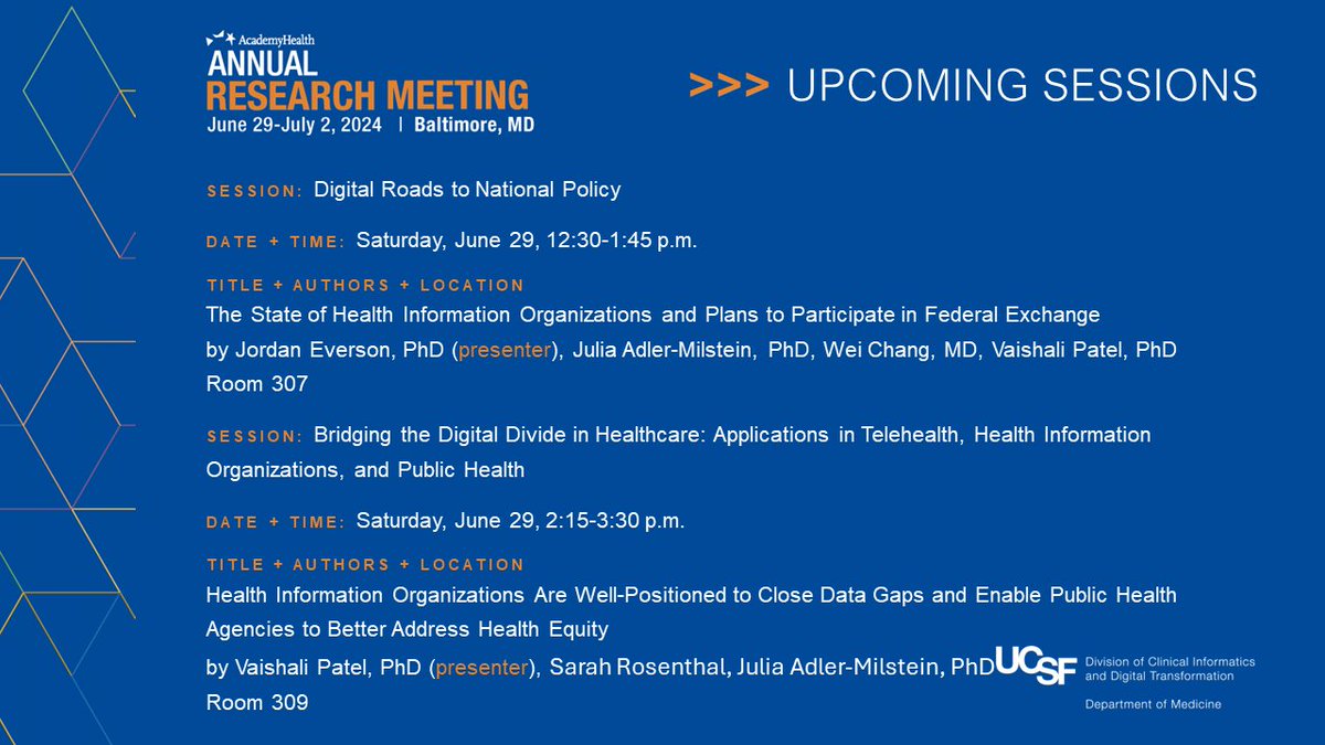 CLIIR-UCSF (@cliir_ucsf) on Twitter photo CLIIR work on HIOs' plans to participate in TEFCA (presented by @JB_Everson) and capabilities to support public health use cases (presented @VP_healthIT) by will be featured in 2 sessions today <a href="/AcademyHealth/">AcademyHealth</a> #ARM24. Support from @ONC_HealthIT. CLIIR work on HIOs' plans to participate in TEFCA (presented by @JB_Everson) and capabilities to support public health use cases (presented @VP_healthIT) by will be featured in 2 sessions today <a href="/AcademyHealth/">AcademyHealth</a> #ARM24. Support from @ONC_HealthIT.