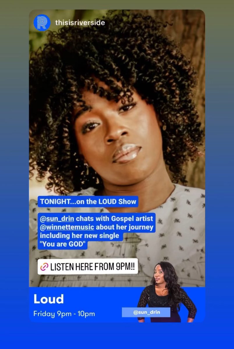 Happy Friday! I’m live on RiverSide Radio station doing an interview from now until 10pm GMT UK time tonight. Tune in here:

riversideradio.com/shows/loud-wit…

#thisisriverside #winnettemusic #youaregod #radioshow