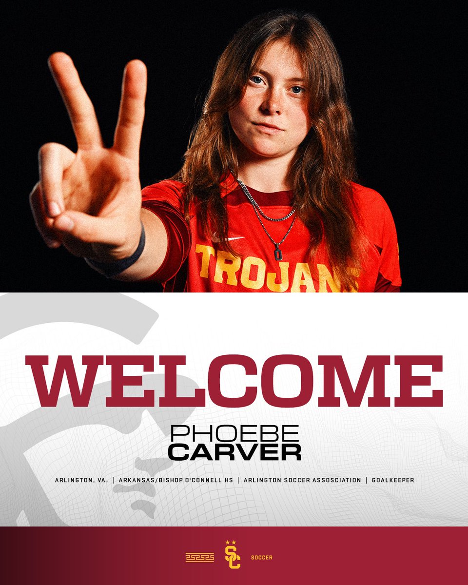 USC_WSoccer's tweet photo. Give a warm Trojan Family welcome to @Phoebecarver7! 🙌🔥✌️

Carver comes to USC after starting 14 games in goal and posting 6 shutouts as a freshman for No. 17 Arkansas last season.

#FightOn x #WeAreSC https://t.co/jPWd8RicfR
