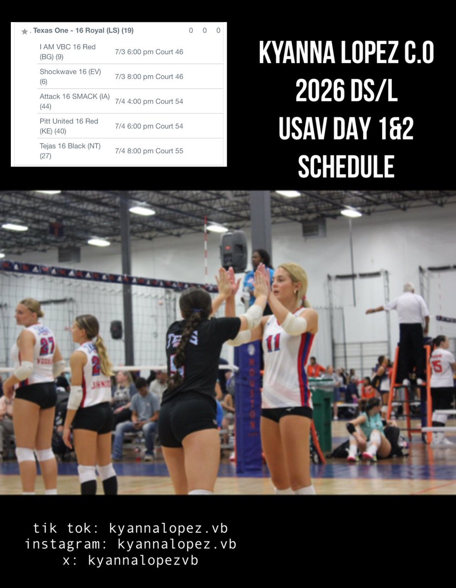 SO SO EXCITED for my team and I to play at USAV Nationals in Las Vegas (July 3-6). This is our schedule for the first two days. LET’S GO ‼️🔥<a href="/Texas1Vball/">Texas One Athletics</a>