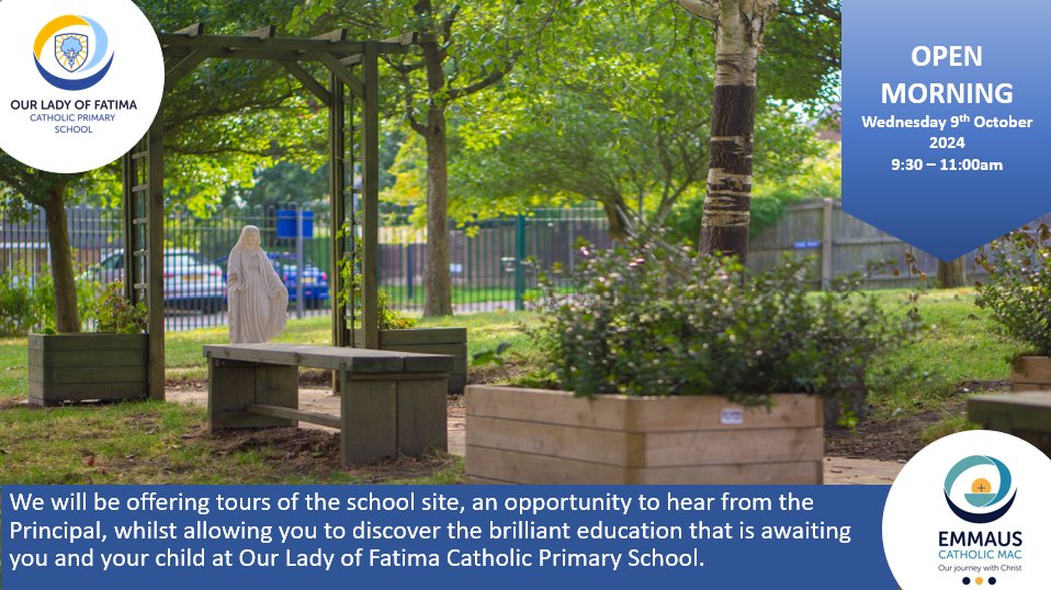 Our Lady of Fatima School (@olofprimary) on Twitter photo Please come and join us on Wednesday 11th October 2024 at 9:30 - 11am for our 'Opening Morning'.
Please share with family, friends and the wider community. <a href="/OLFQuinton/">OLFQuinton</a> Please come and join us on Wednesday 11th October 2024 at 9:30 - 11am for our 'Opening Morning'.
Please share with family, friends and the wider community. <a href="/OLFQuinton/">OLFQuinton</a>