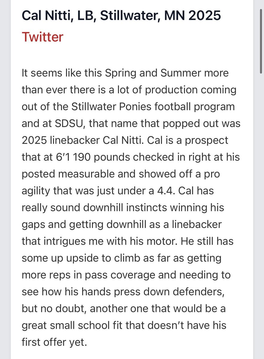 Thank you <a href="/NWahlScouting/">Nate Wahl</a> for naming me a top performer at SDSU!