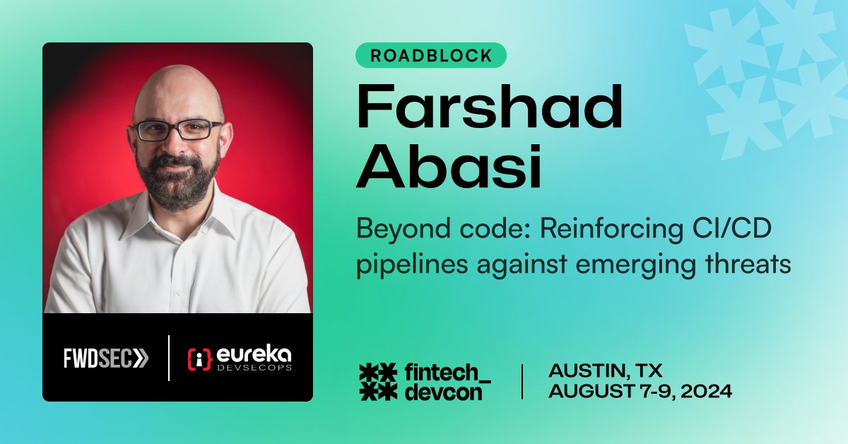 🎉 We're excited to have <a href="/farshadabasi/">Farshad Abasi</a>, founder and CEO of <a href="/EurekaDevSecOps/">EurekaDevSecOps</a> and <a href="/FWD_SEC/">Forward Security</a>, speaking at this year's #fintechdevcon!

🔒 If CI/CD #security matters to you, don't miss this session. 🛡️

More about Farshad. 👉 loom.ly/FAXuKZ0