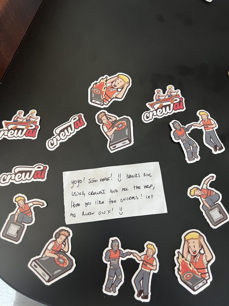 Thanks for the stickers <a href="/joaomdmoura/">João Moura</a> ! My son and I are having a great time building with <a href="/crewAIInc/">CrewAI</a> . All the best from Canada.