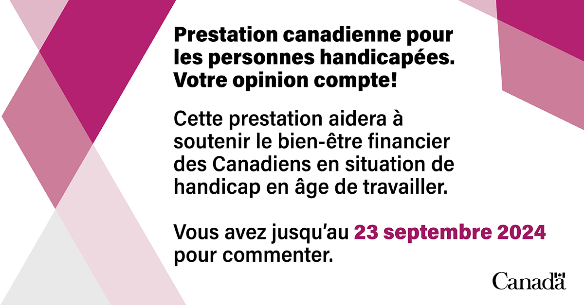 GCAccessible's tweet image. À partir de demain, faites-nous part de vos commentaires sur le projet de règlement pour la Prestation canadienne pour les personnes handicapées : ow.ly/jw5250Ss9kj 📅 

En savoir plus ➡️ ow.ly/jtTB50Ss9ki 

#PCPH